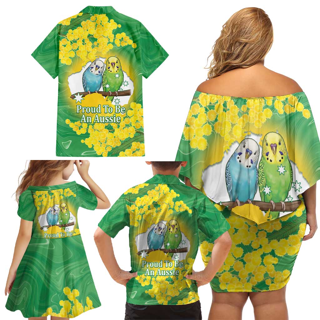 Budgerigar Australia Day Family Matching Off Shoulder Short Dress and Hawaiian Shirt Proud To Be An Aussie Opal National Color - Aussie Hoodie