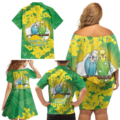 Budgerigar Australia Day Family Matching Off Shoulder Short Dress and Hawaiian Shirt Proud To Be An Aussie Opal National Color - Aussie Hoodie