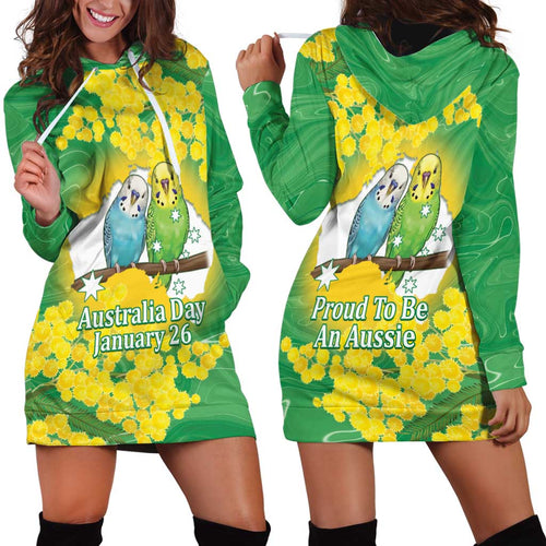 Budgerigar Australia Day Hoodie Dress Proud To Be An Aussie Opal National Color - Aussie Hoodie