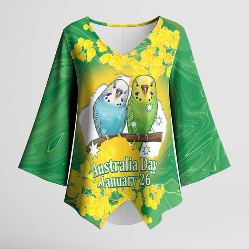 Budgerigar Australia Day Kimono Sleeve Blouse Proud To Be An Aussie Opal National Color - Aussie Hoodie