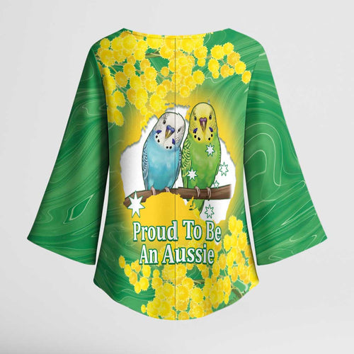 Budgerigar Australia Day Kimono Sleeve Blouse Proud To Be An Aussie Opal National Color - Aussie Hoodie