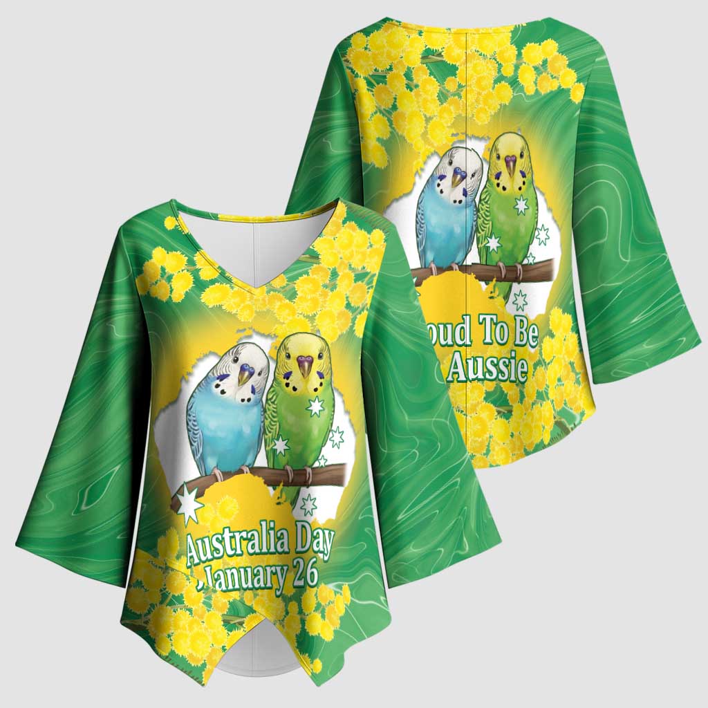 Budgerigar Australia Day Kimono Sleeve Blouse Proud To Be An Aussie Opal National Color - Aussie Hoodie