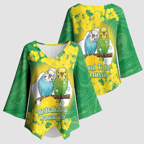 Budgerigar Australia Day Kimono Sleeve Blouse Proud To Be An Aussie Opal National Color - Aussie Hoodie