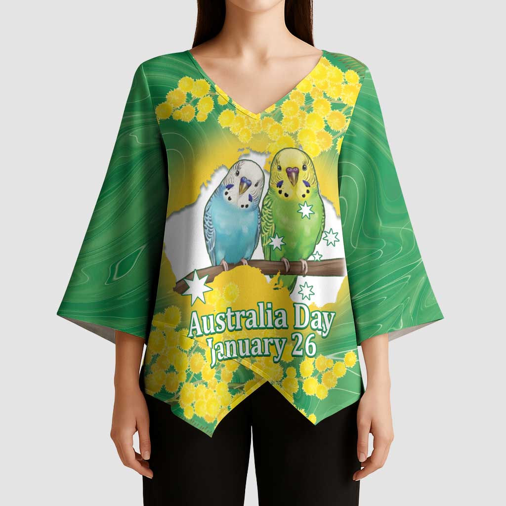 Budgerigar Australia Day Kimono Sleeve Blouse Proud To Be An Aussie Opal National Color - Aussie Hoodie