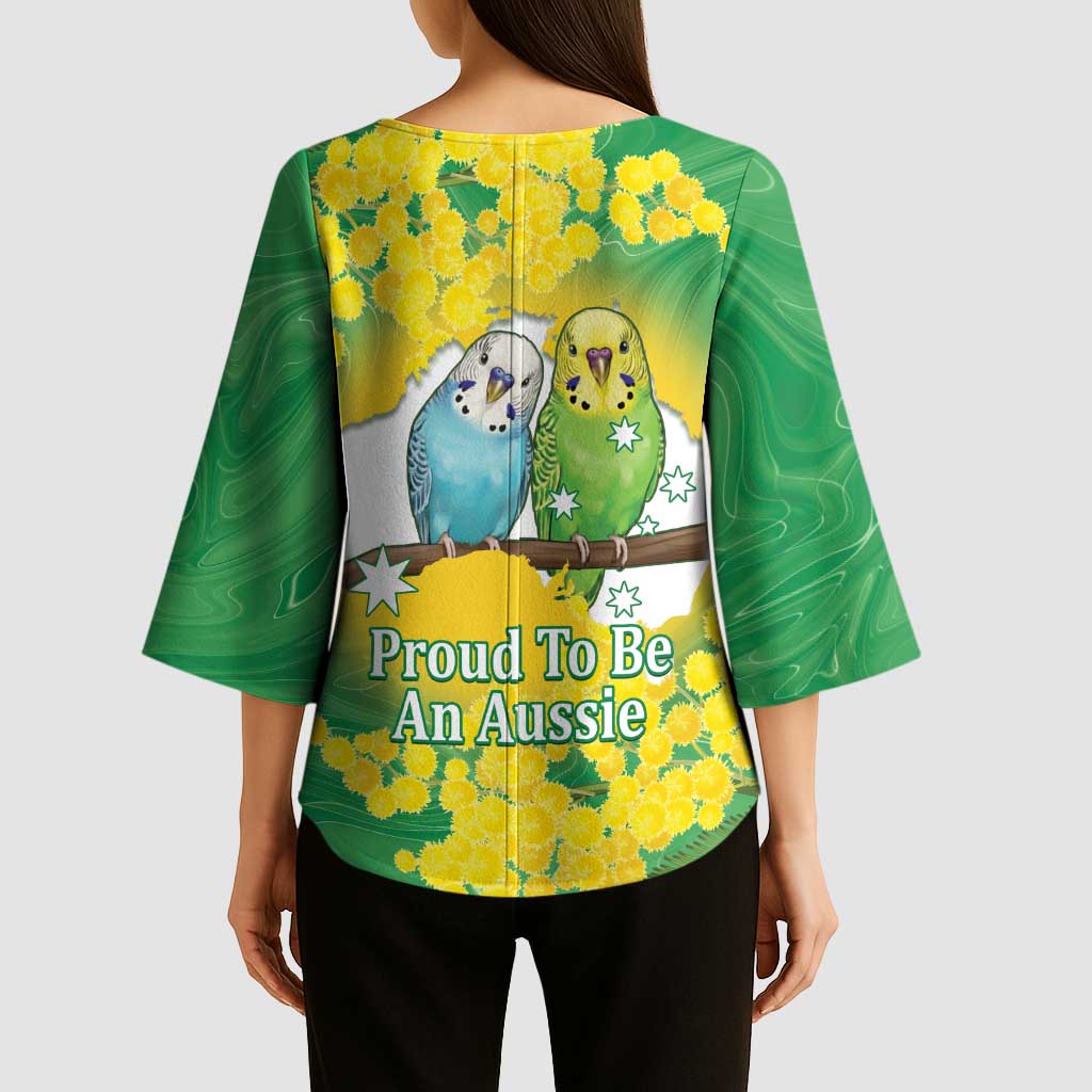 Budgerigar Australia Day Kimono Sleeve Blouse Proud To Be An Aussie Opal National Color - Aussie Hoodie
