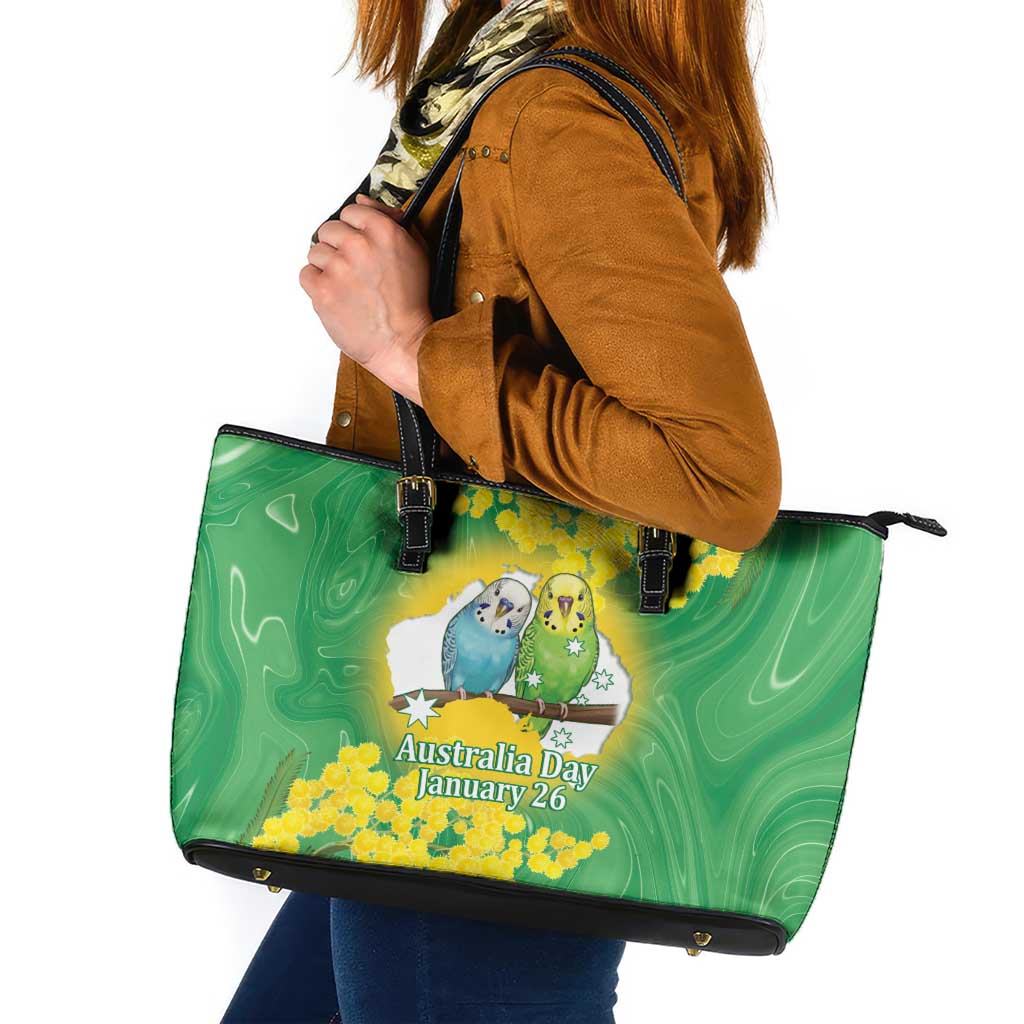 Budgerigar Australia Day Leather Tote Bag Proud To Be An Aussie Opal National Color - Aussie Hoodie