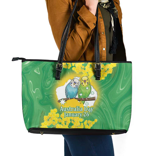 Budgerigar Australia Day Leather Tote Bag Proud To Be An Aussie Opal National Color - Aussie Hoodie