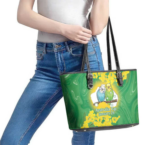 Budgerigar Australia Day Leather Tote Bag Proud To Be An Aussie Opal National Color - Aussie Hoodie