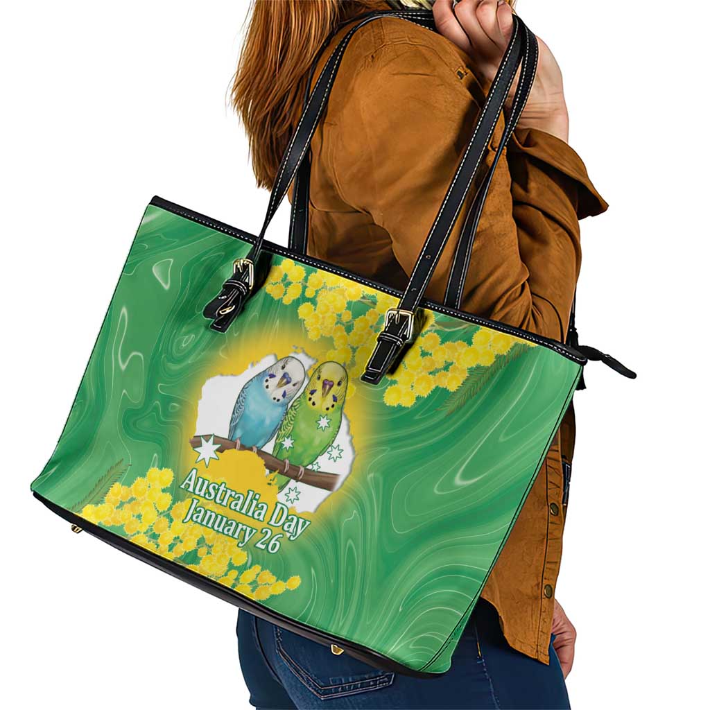 Budgerigar Australia Day Leather Tote Bag Proud To Be An Aussie Opal National Color - Aussie Hoodie