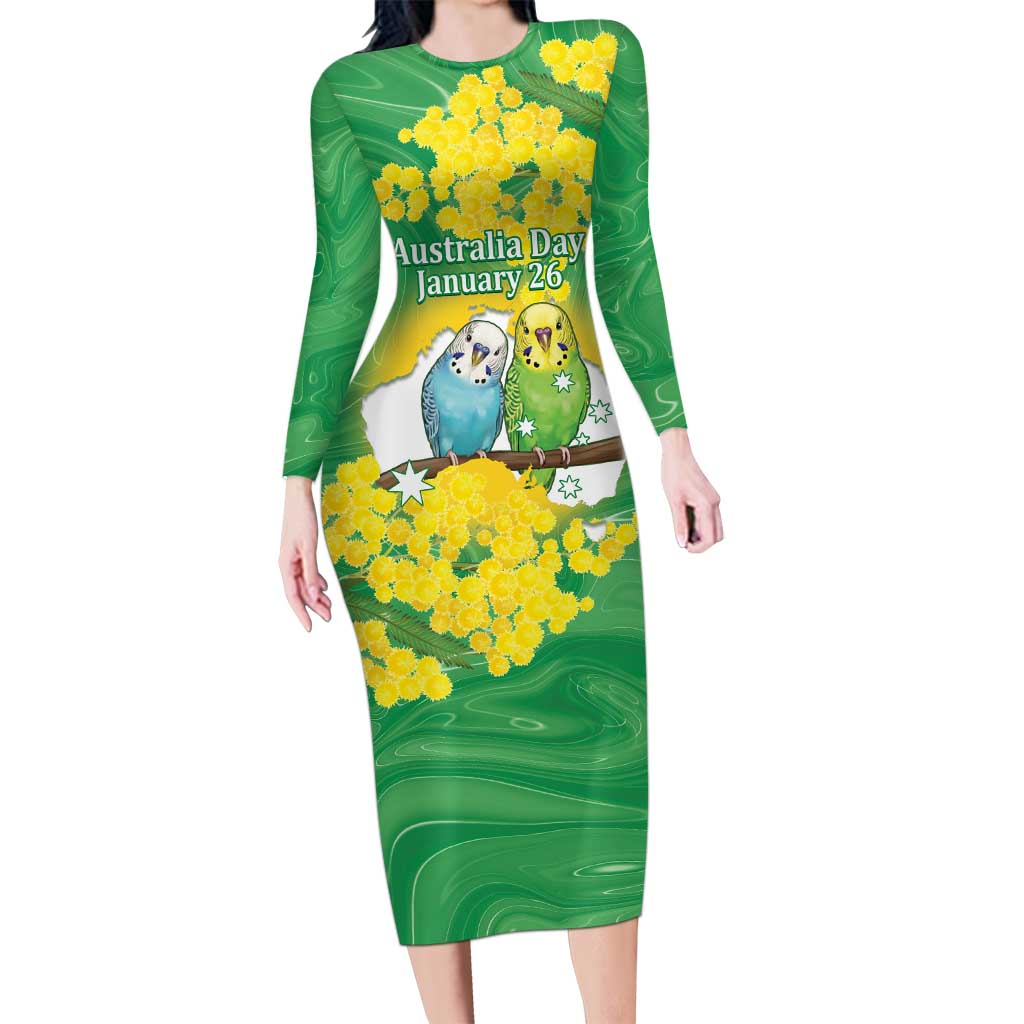 Budgerigar Australia Day Long Sleeve Bodycon Dress Proud To Be An Aussie Opal National Color - Aussie Hoodie