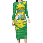 Budgerigar Australia Day Long Sleeve Bodycon Dress Proud To Be An Aussie Opal National Color - Aussie Hoodie