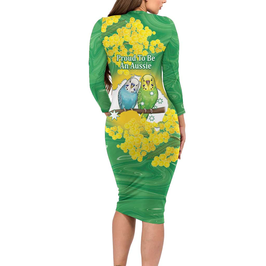 Budgerigar Australia Day Long Sleeve Bodycon Dress Proud To Be An Aussie Opal National Color - Aussie Hoodie