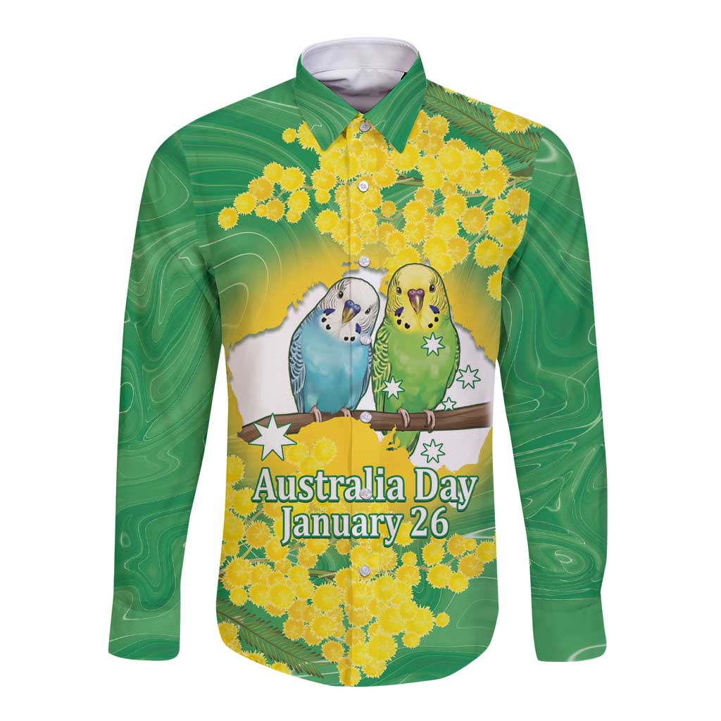 Budgerigar Australia Day Long Sleeve Button Shirt Proud To Be An Aussie Opal National Color - Aussie Hoodie
