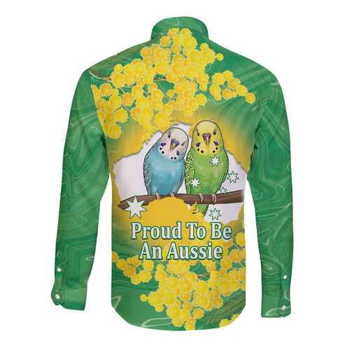 Budgerigar Australia Day Long Sleeve Button Shirt Proud To Be An Aussie Opal National Color - Aussie Hoodie