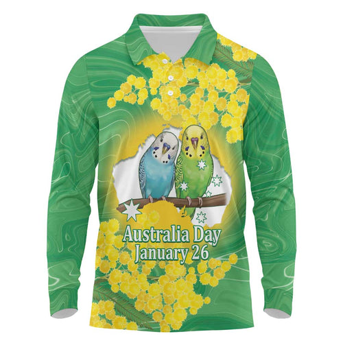 Budgerigar Australia Day Long Sleeve Polo Shirt Proud To Be An Aussie Opal National Color - Aussie Hoodie