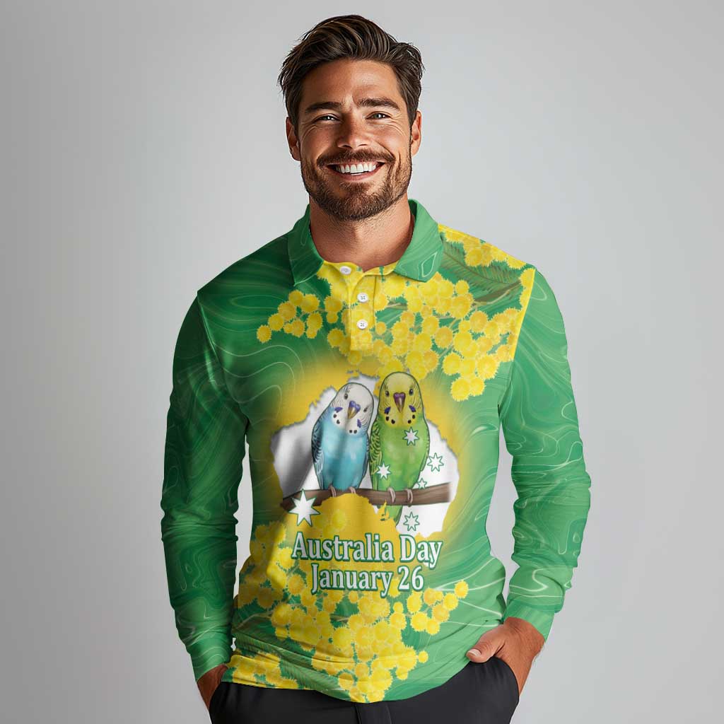 Budgerigar Australia Day Long Sleeve Polo Shirt Proud To Be An Aussie Opal National Color - Aussie Hoodie