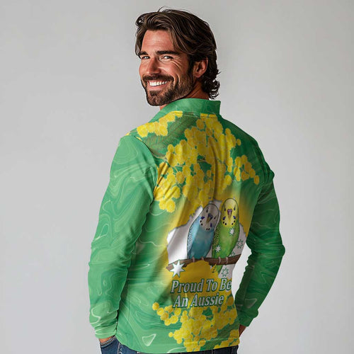 Budgerigar Australia Day Long Sleeve Polo Shirt Proud To Be An Aussie Opal National Color - Aussie Hoodie
