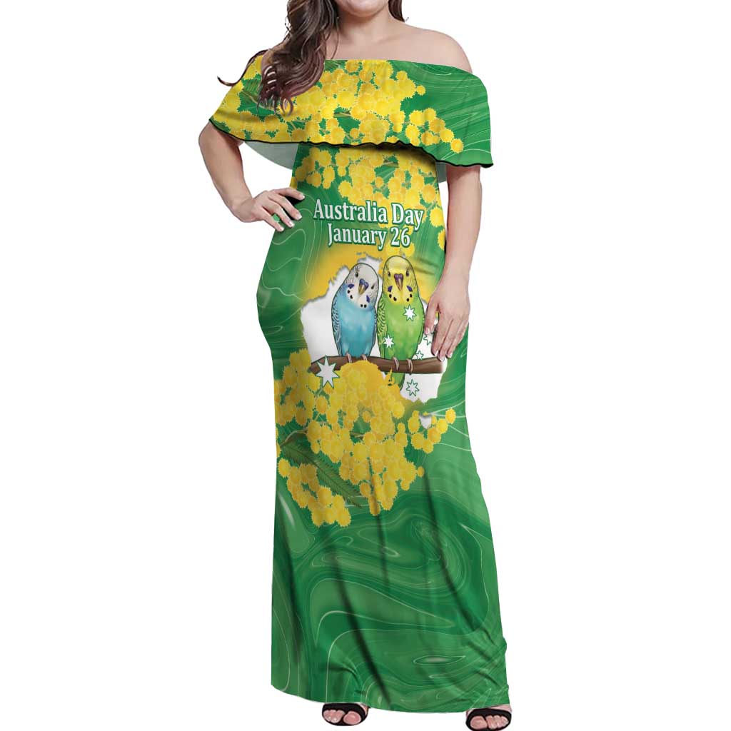 Budgerigar Australia Day Off Shoulder Maxi Dress Proud To Be An Aussie Opal National Color - Aussie Hoodie
