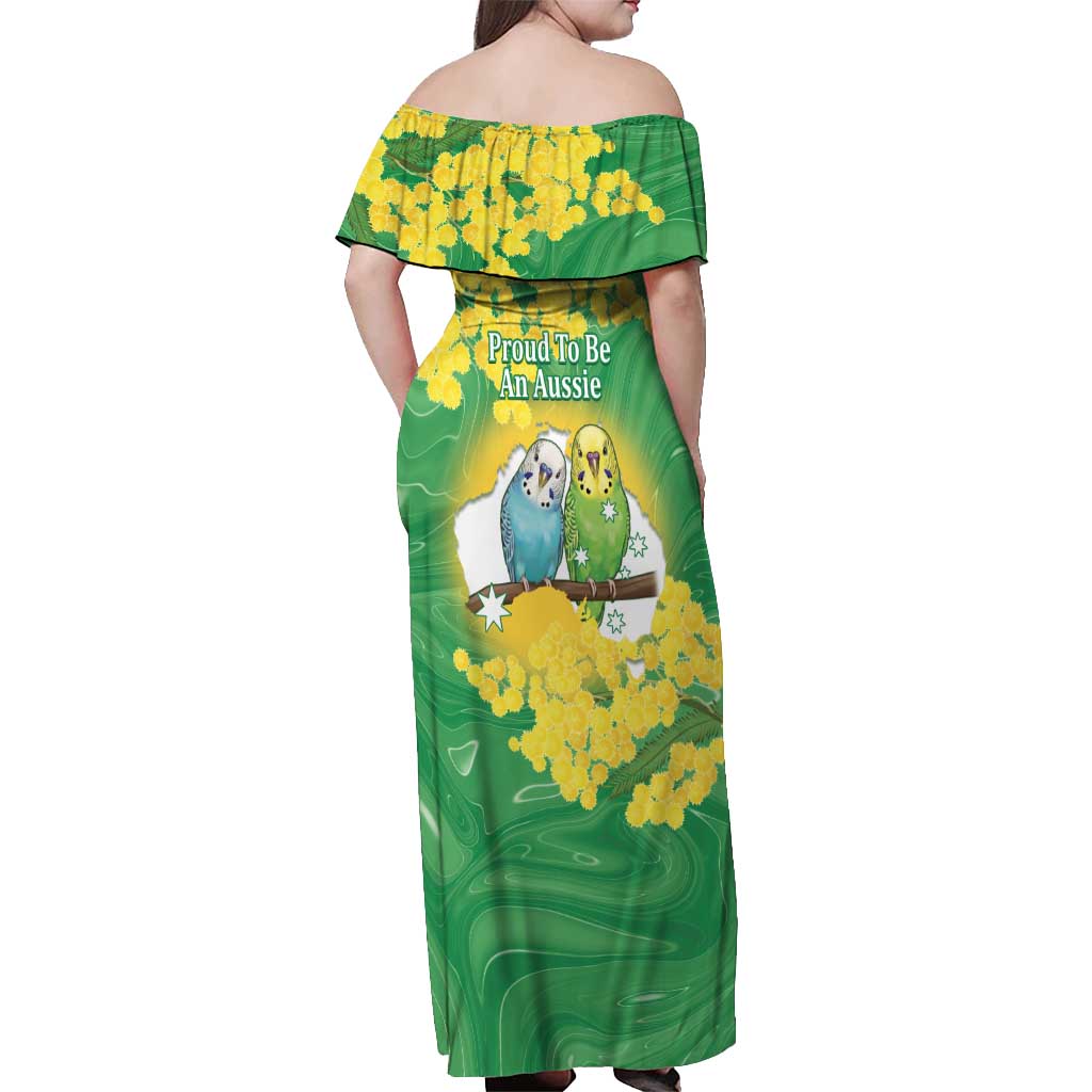 Budgerigar Australia Day Off Shoulder Maxi Dress Proud To Be An Aussie Opal National Color - Aussie Hoodie