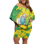 Budgerigar Australia Day Off Shoulder Short Dress Proud To Be An Aussie Opal National Color - Aussie Hoodie