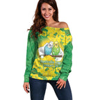 Budgerigar Australia Day Off Shoulder Sweater Proud To Be An Aussie Opal National Color - Aussie Hoodie