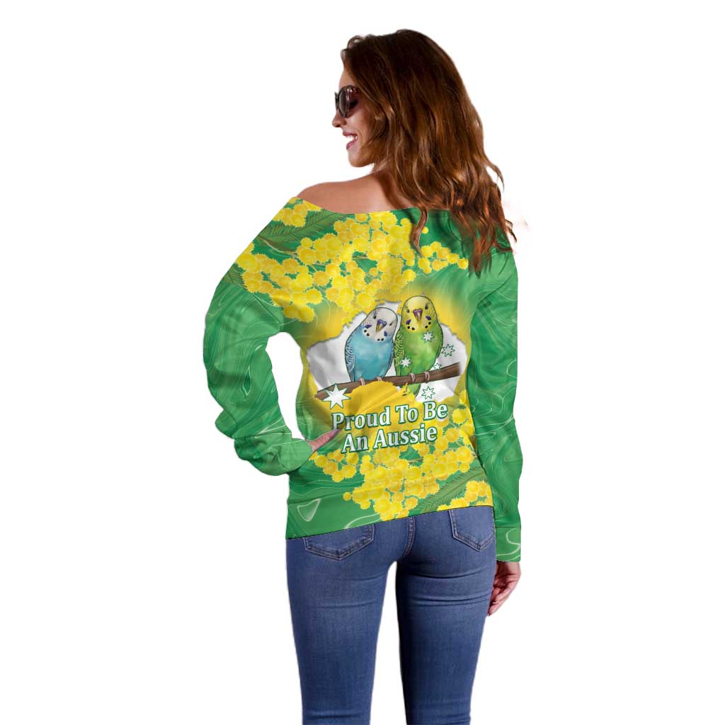 Budgerigar Australia Day Off Shoulder Sweater Proud To Be An Aussie Opal National Color - Aussie Hoodie