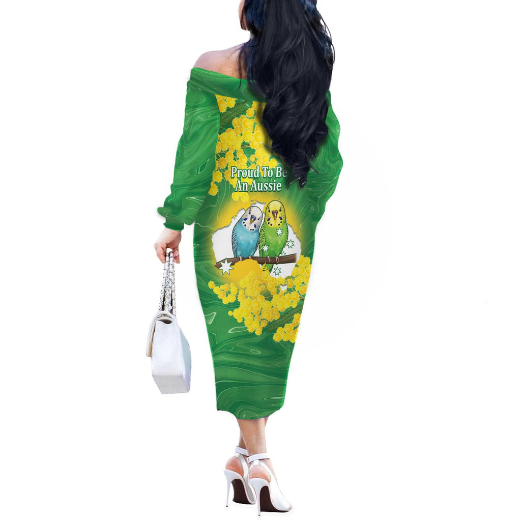 Budgerigar Australia Day Off The Shoulder Long Sleeve Dress Proud To Be An Aussie Opal National Color - Aussie Hoodie