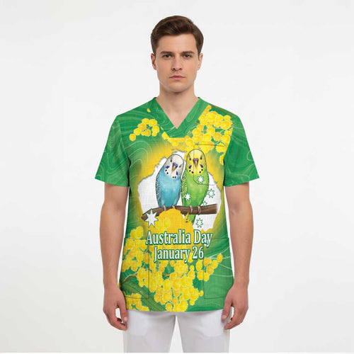 Budgerigar Australia Day Scrub Top Proud To Be An Aussie Opal National Color - Aussie Hoodie
