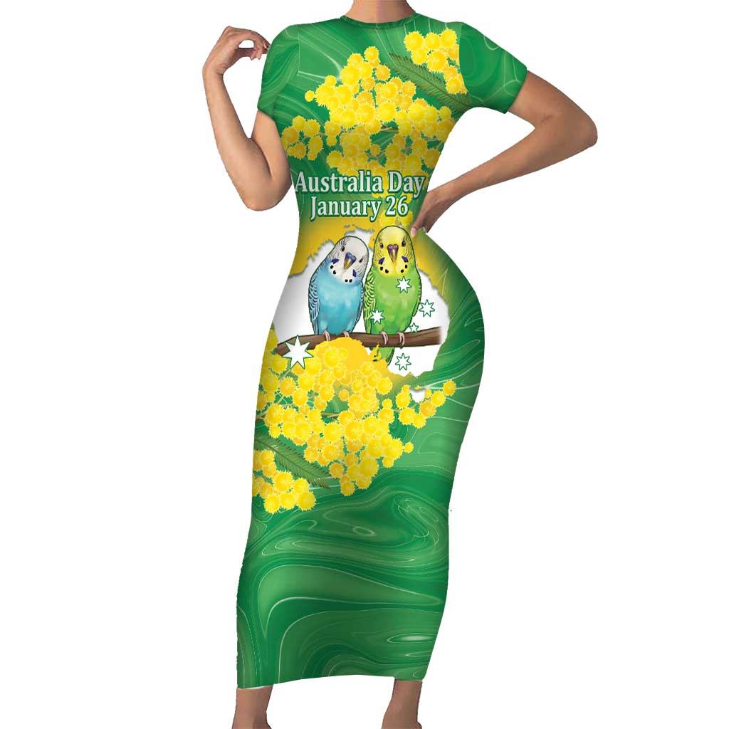 Budgerigar Australia Day Short Sleeve Bodycon Dress Proud To Be An Aussie Opal National Color - Aussie Hoodie