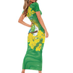 Budgerigar Australia Day Short Sleeve Bodycon Dress Proud To Be An Aussie Opal National Color - Aussie Hoodie