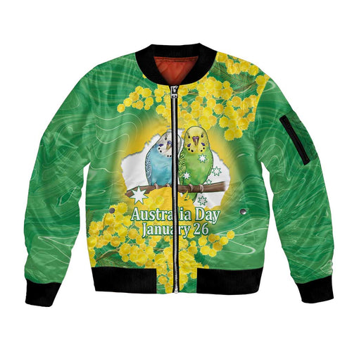 Budgerigar Australia Day Sleeve Zip Bomber Jacket Proud To Be An Aussie Opal National Color - Aussie Hoodie
