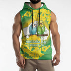 Budgerigar Australia Day Sleeveless Hoodie Proud To Be An Aussie Opal National Color - Aussie Hoodie