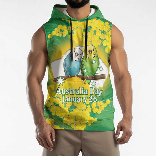 Budgerigar Australia Day Sleeveless Hoodie Proud To Be An Aussie Opal National Color - Aussie Hoodie