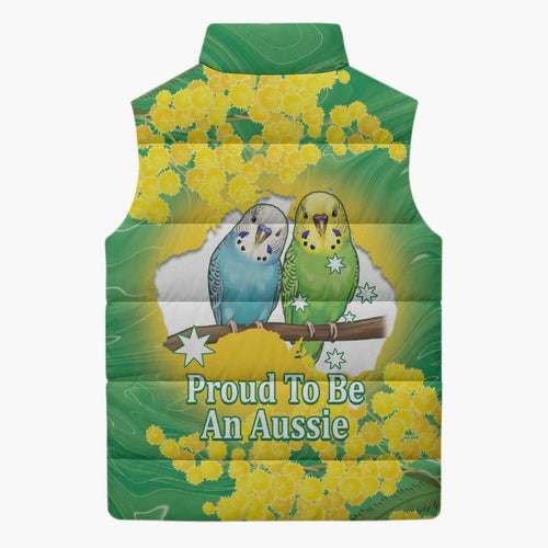 Budgerigar Australia Day Sleeveless Puffer Jacket Proud To Be An Aussie Opal National Color - Aussie Hoodie