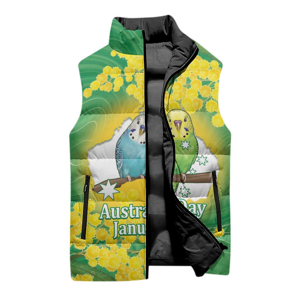 Budgerigar Australia Day Sleeveless Puffer Jacket Proud To Be An Aussie Opal National Color - Aussie Hoodie