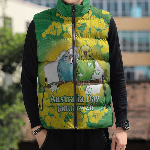 Budgerigar Australia Day Sleeveless Puffer Jacket Proud To Be An Aussie Opal National Color - Aussie Hoodie