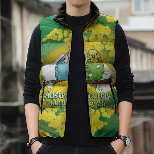 Budgerigar Australia Day Sleeveless Puffer Jacket Proud To Be An Aussie Opal National Color - Aussie Hoodie
