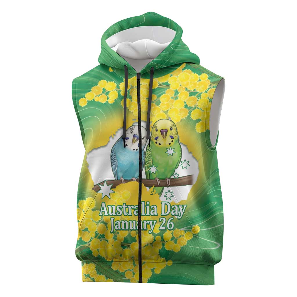 Budgerigar Australia Day Sleeveless Zip Hoodie Proud To Be An Aussie Opal National Color - Aussie Hoodie