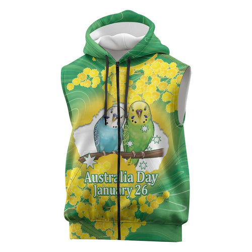 Budgerigar Australia Day Sleeveless Zip Hoodie Proud To Be An Aussie Opal National Color - Aussie Hoodie