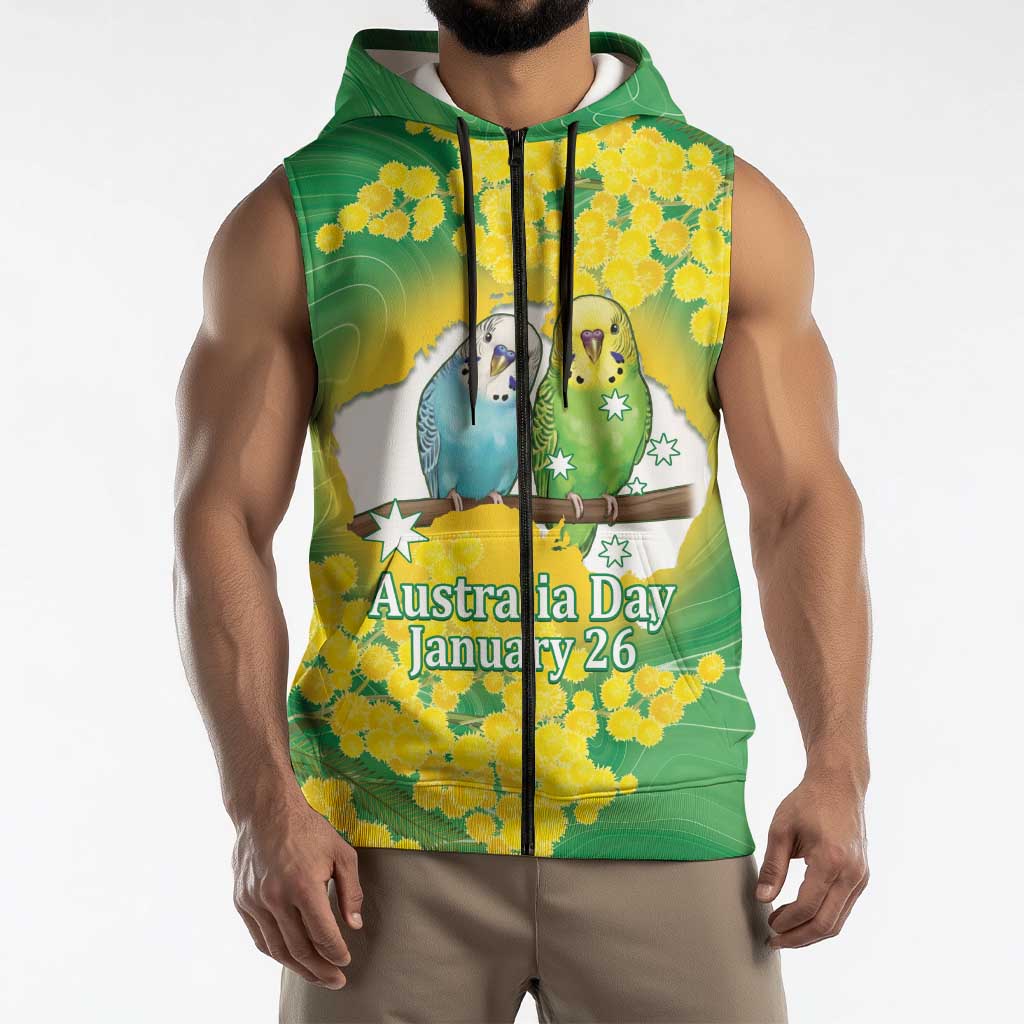 Budgerigar Australia Day Sleeveless Zip Hoodie Proud To Be An Aussie Opal National Color - Aussie Hoodie