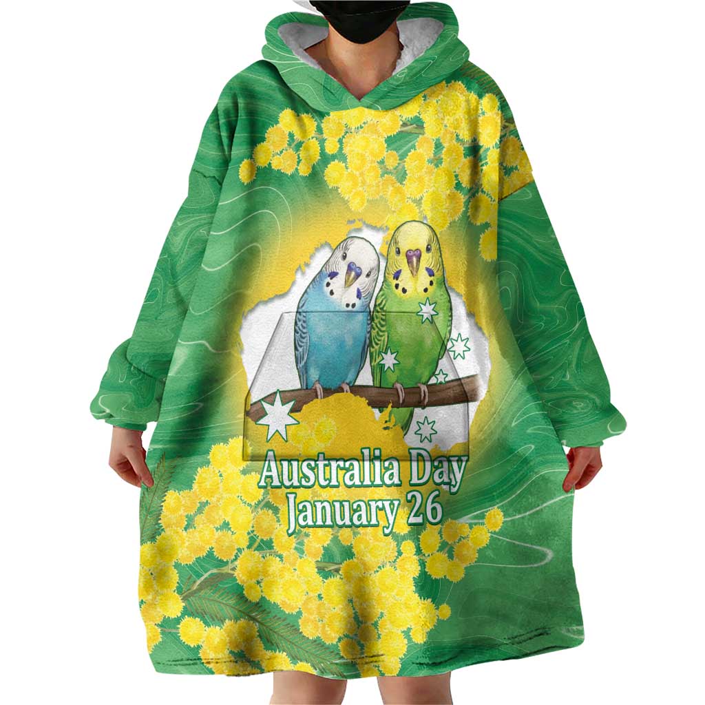 Budgerigar Australia Day Wearable Blanket Hoodie Proud To Be An Aussie Opal National Color - Aussie Hoodie