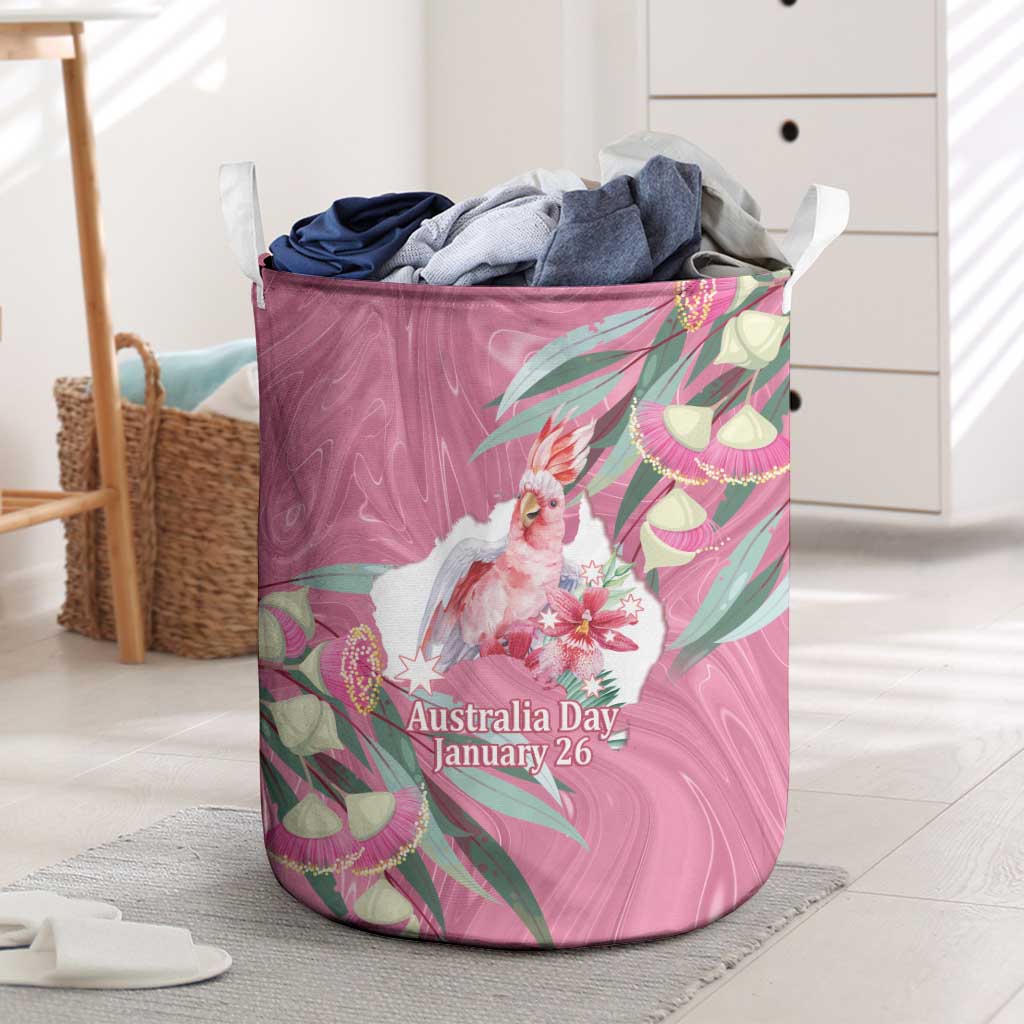 Pink Cockatoo Australia Day Laundry Basket Proud To Be An Aussie Opal Eucalyptus Blossoms - Aussie Hoodie