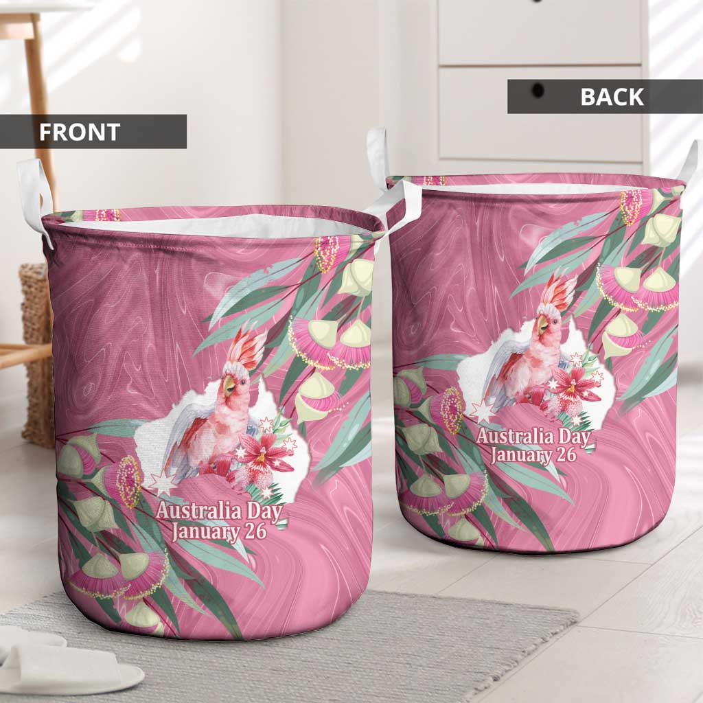 Pink Cockatoo Australia Day Laundry Basket Proud To Be An Aussie Opal Eucalyptus Blossoms - Aussie Hoodie