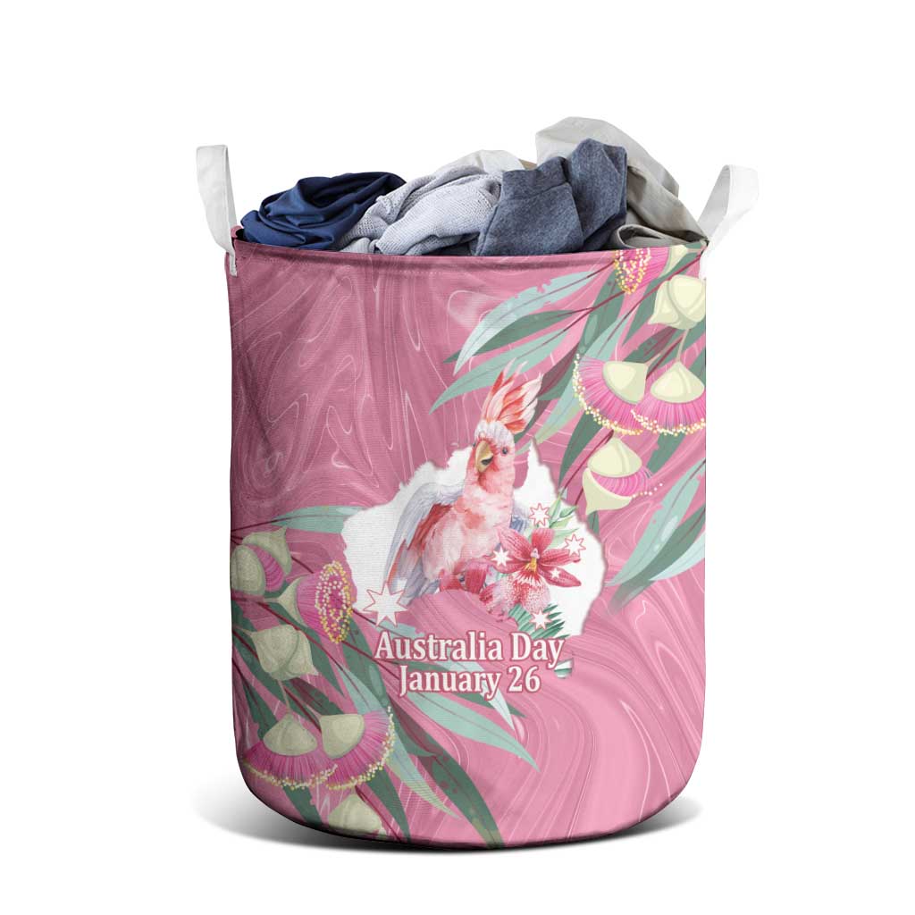 Pink Cockatoo Australia Day Laundry Basket Proud To Be An Aussie Opal Eucalyptus Blossoms - Aussie Hoodie
