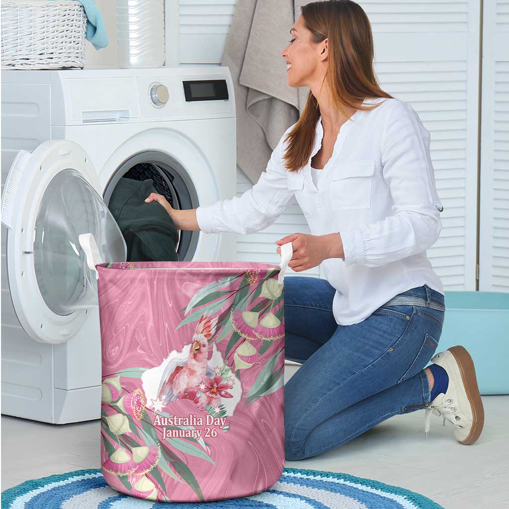 Pink Cockatoo Australia Day Laundry Basket Proud To Be An Aussie Opal Eucalyptus Blossoms - Aussie Hoodie