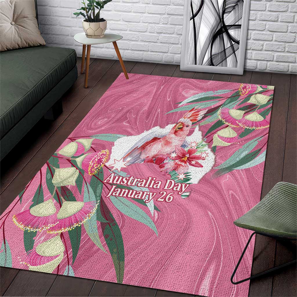 Pink Cockatoo Australia Day Area Rug Proud To Be An Aussie Opal Eucalyptus Blossoms - Aussie Hoodie