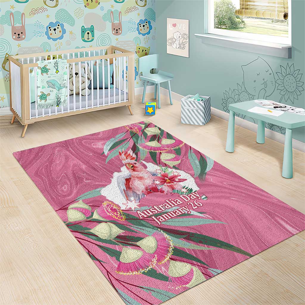 Pink Cockatoo Australia Day Area Rug Proud To Be An Aussie Opal Eucalyptus Blossoms - Aussie Hoodie