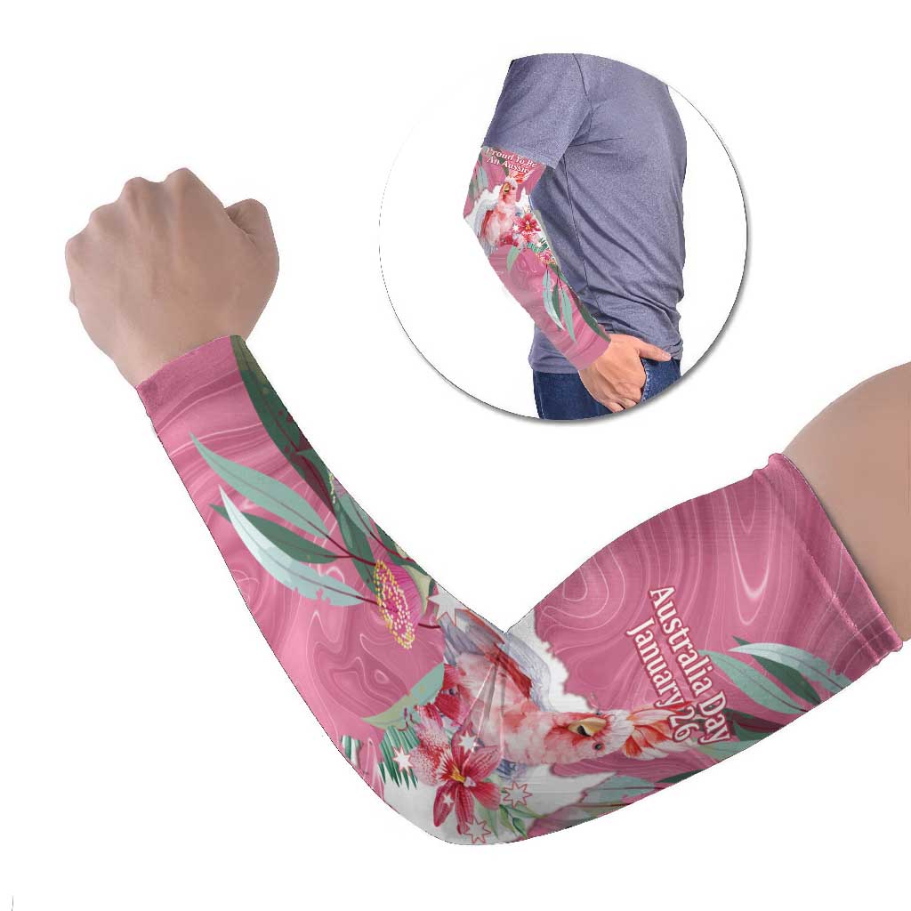 Pink Cockatoo Australia Day Arm Sleeves Proud To Be An Aussie Opal Eucalyptus Blossoms - Aussie Hoodie
