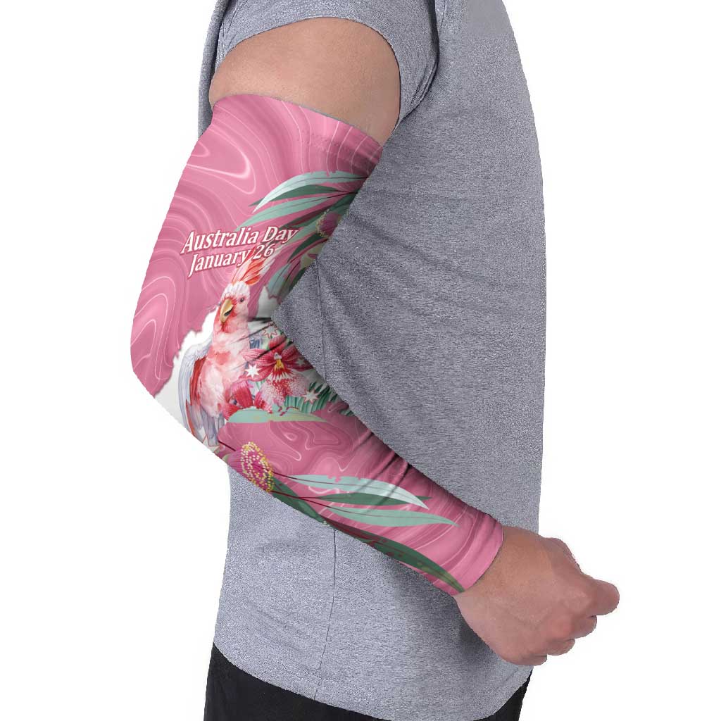 Pink Cockatoo Australia Day Arm Sleeves Proud To Be An Aussie Opal Eucalyptus Blossoms - Aussie Hoodie