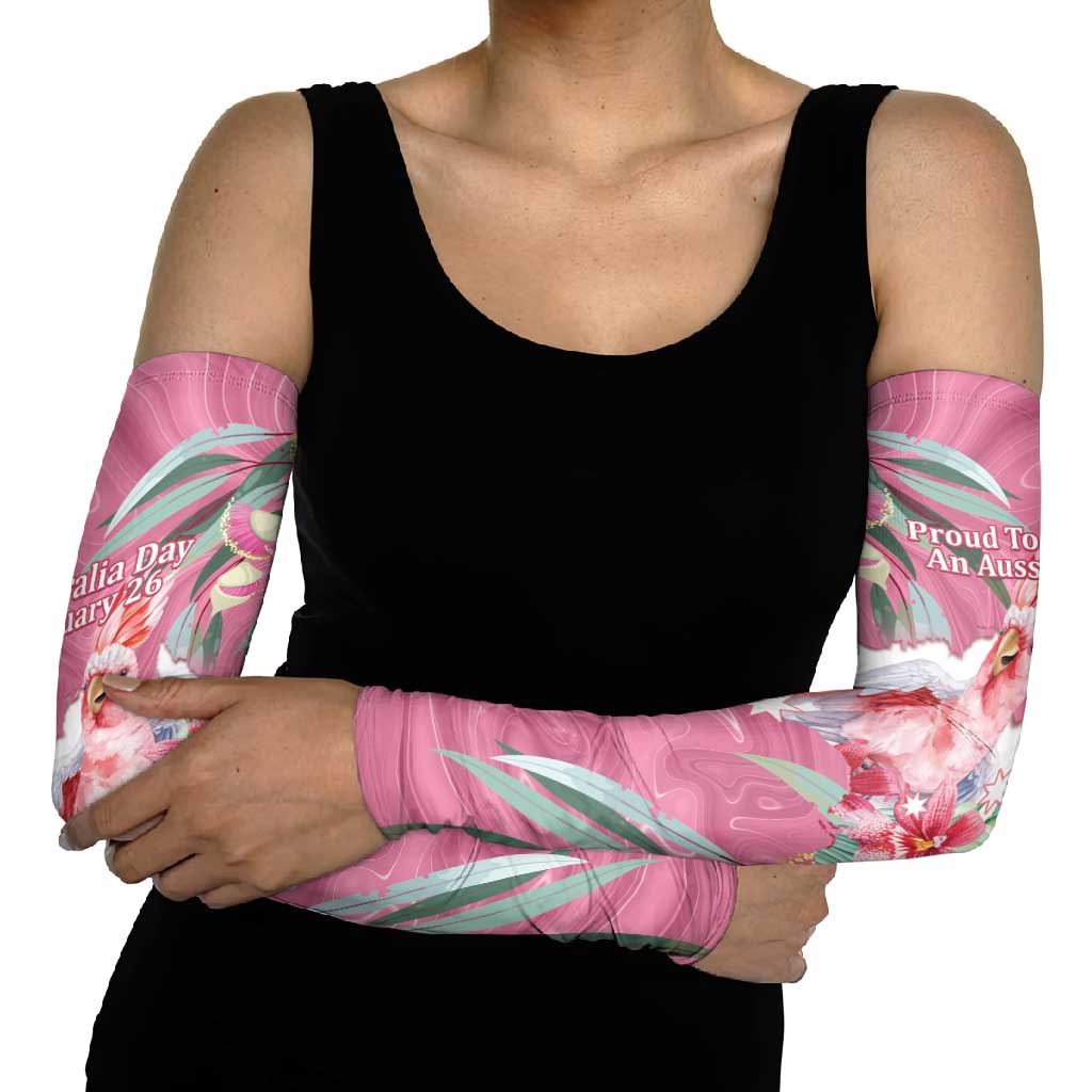 Pink Cockatoo Australia Day Arm Sleeves Proud To Be An Aussie Opal Eucalyptus Blossoms - Aussie Hoodie